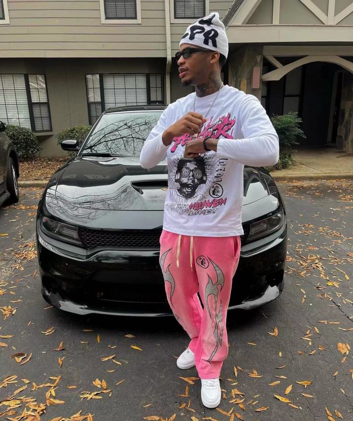 [Big & Tall for weights up to 260 lbs]1:1 quality version HS Silver Flame Pink Straight Leg Pants with NFC tag