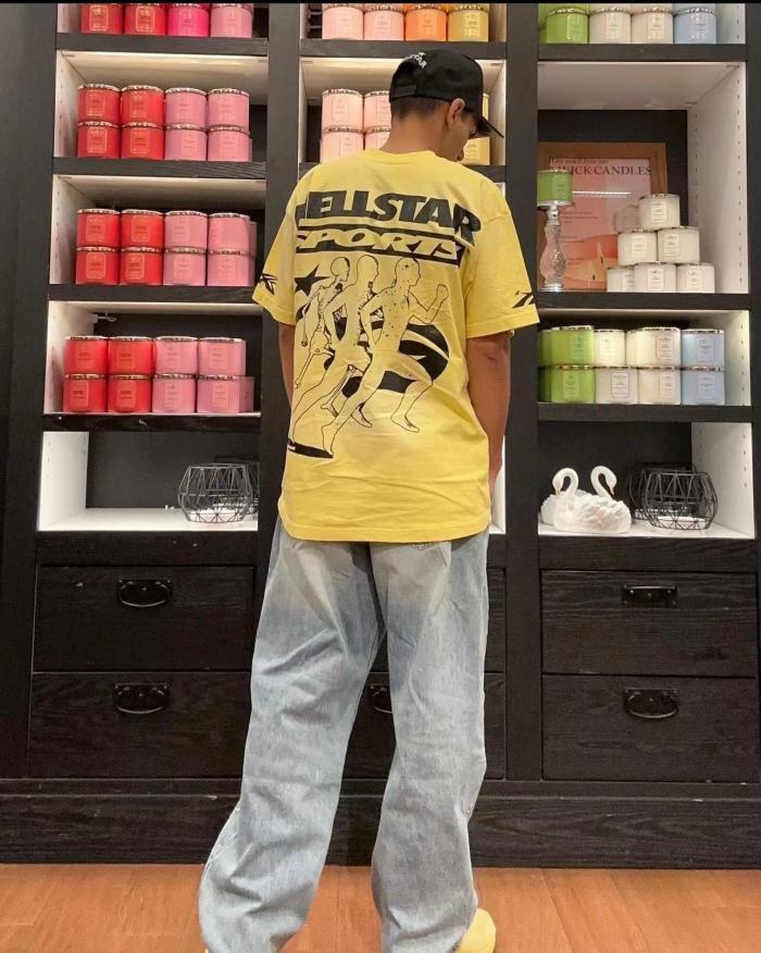 [Big & Tall for weights up to 260 lbs]1:1 quality version Washed Version Yellow Marathon Logo Print Tee with NFC tag