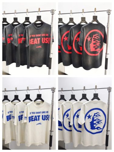1:1 quality version HS mottled monogram slogan logo washed version Tee 2 colors with NFC tag