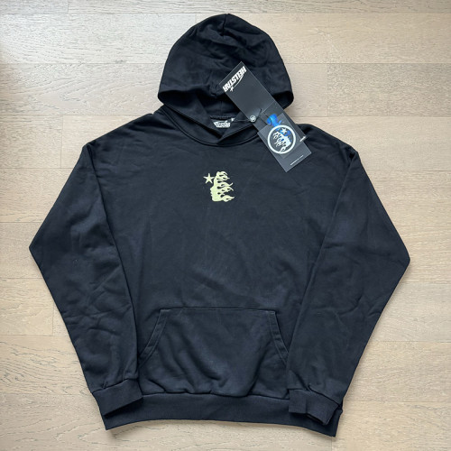 Front logo embroidery back black cross print hoodie
