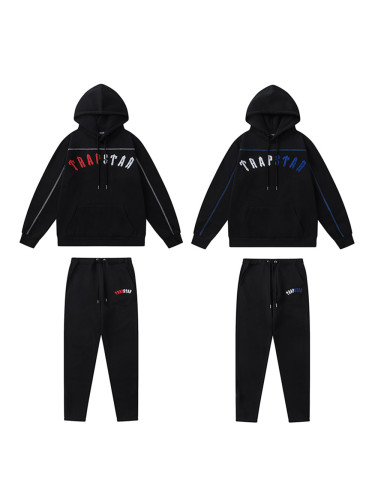 Colorblocked Towel Embroidered Letter Hoodie & Sweatpants Set
