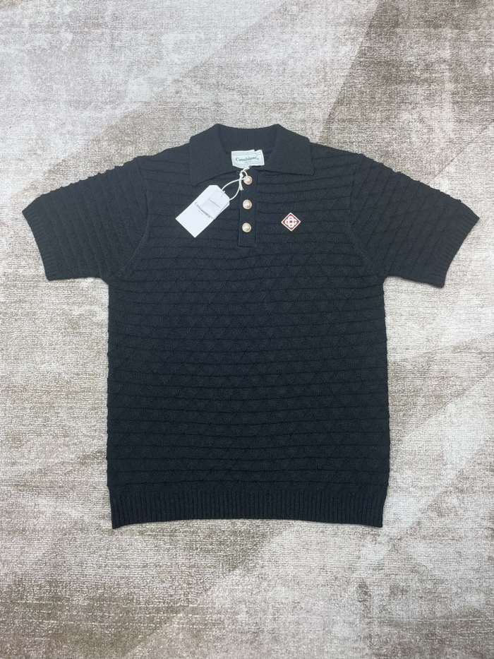 1:1 quality version Diamond dark pattern jacquard pearl buttons lapel polo shirt 2 colors