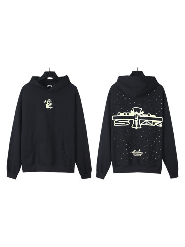 Front logo embroidery back black cross print hoodie