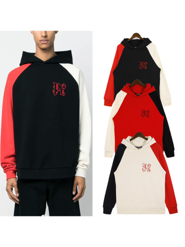 PA Monogram Embroidered Racing Flag Print Patchwork Colorblock hoodie 3 colors
