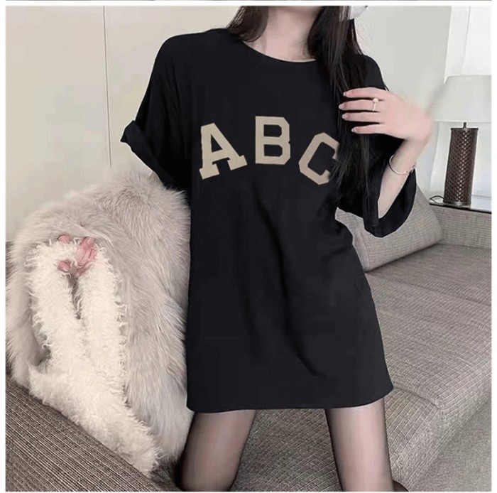 1:1 quality version Flocked chest lettering ABC tee 2 colors