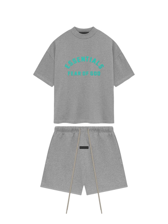 1:1 quality version 24SS Half Arc Dimensional Silicone Alphabet Tee & Shorts Set 3 colors