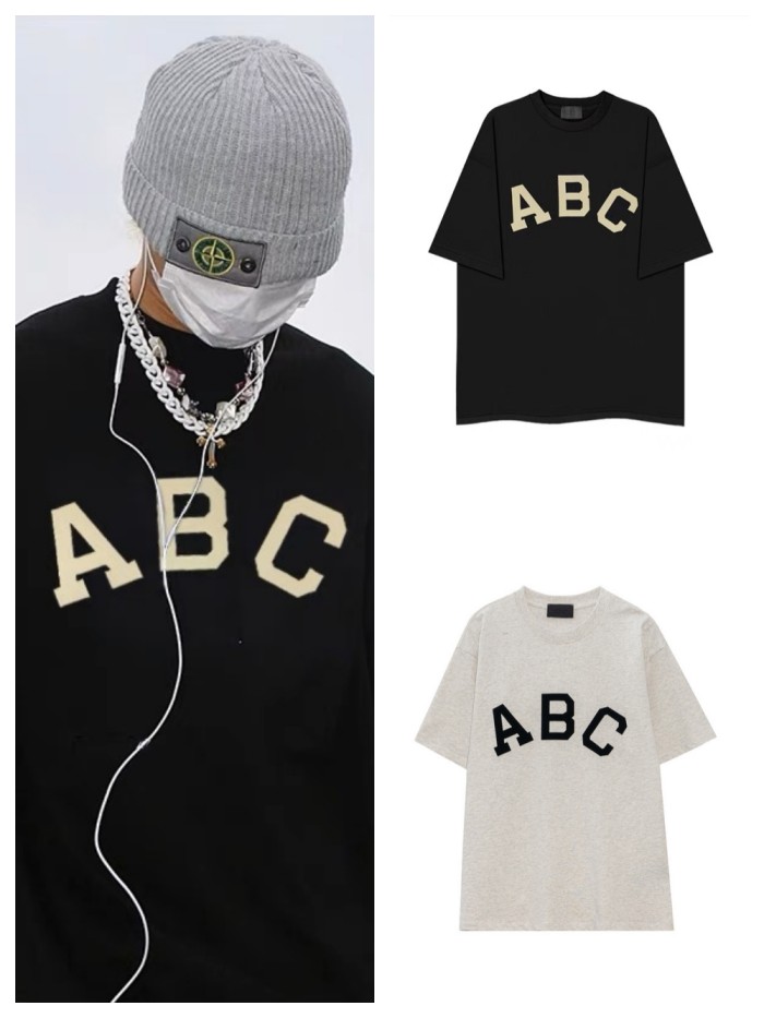 1:1 quality version Flocked chest lettering ABC tee 2 colors