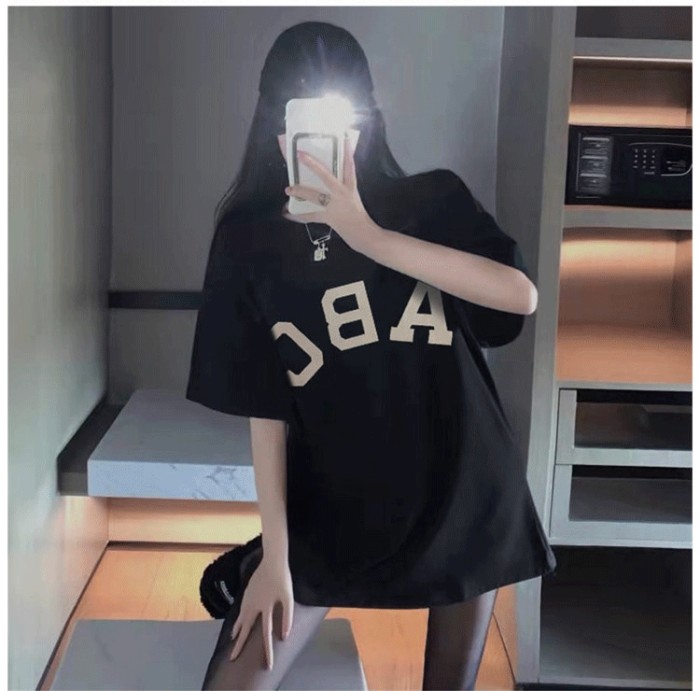1:1 quality version Flocked chest lettering ABC tee 2 colors