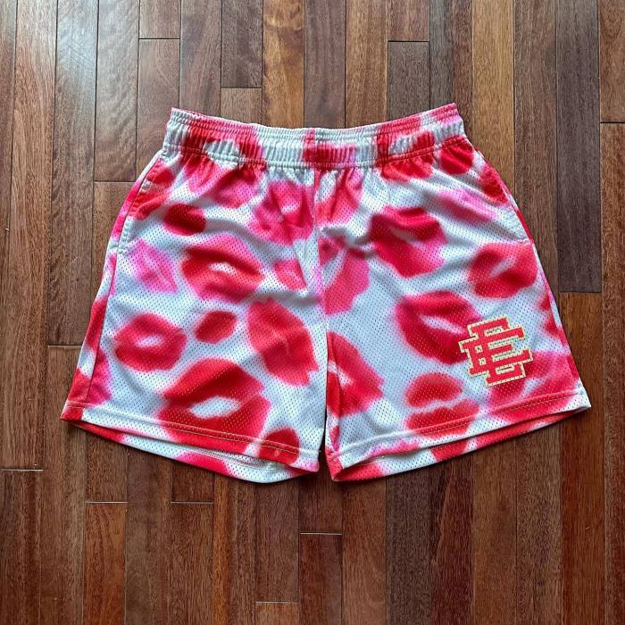  Lipstick Print Mesh Breathable Athletic Shorts 3 colors