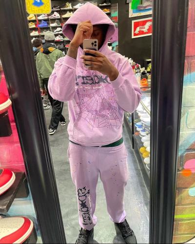1:1 quality version Light Purple Colorful Stars Spider Web Hoodie & Pants Set