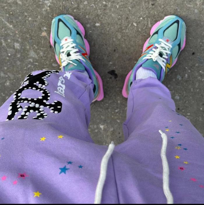 1:1 quality version Light Purple Colorful Stars Spider Web Hoodie & Pants Set