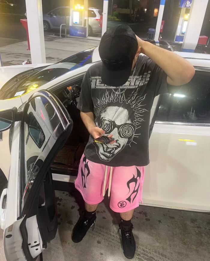 [Big & Tall for weights up to 260 lbs]1:1 quality version Black Fire Pink Logo Wash Version Shorts with NFC tag