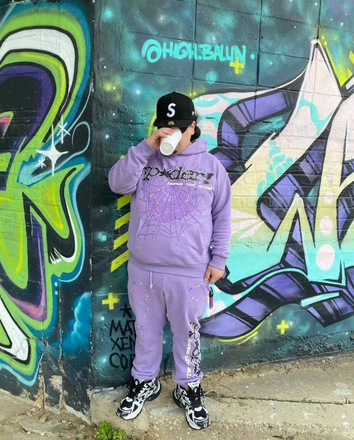 1:1 quality version Light Purple Colorful Stars Spider Web Hoodie & Pants Set