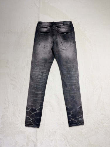 [buy more save more]1:1 quality version Knife Cut Knee Black Applique Patched Jeans