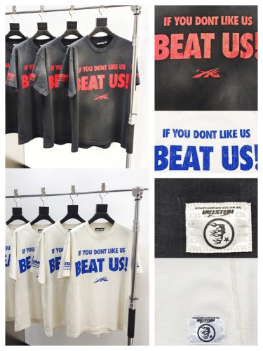 1:1 quality version HS mottled monogram slogan logo washed version Tee 2 colors with NFC tag