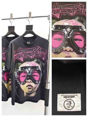 1:1 quality version HS Pilot Letter Print Washed Version Tee with NFC tag