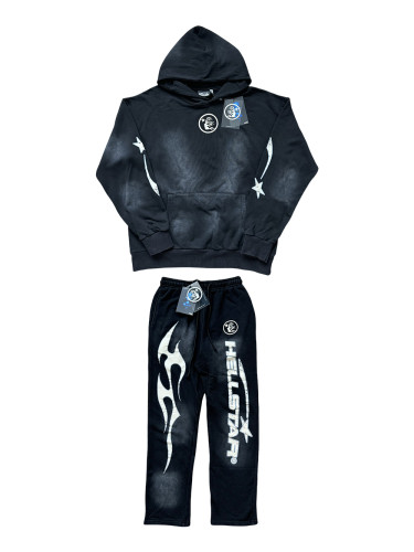 Washed Version Small logo neckline printed hoodie & pants set