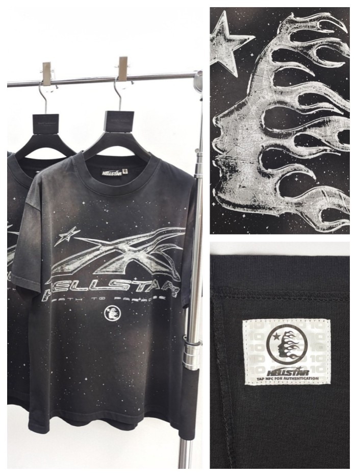 [Big & Tall for weights up to 260 lbs]1:1 quality version Washed Version chrome star chart logo print tee with NFC tag