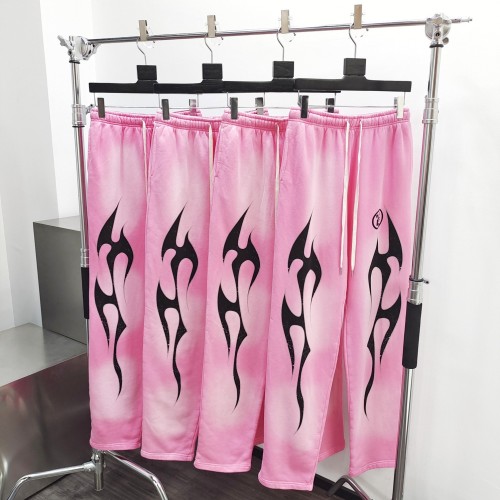 1:1 quality version HS Black Flame Pink Washed Version Straight Leg Pants with NFC tag