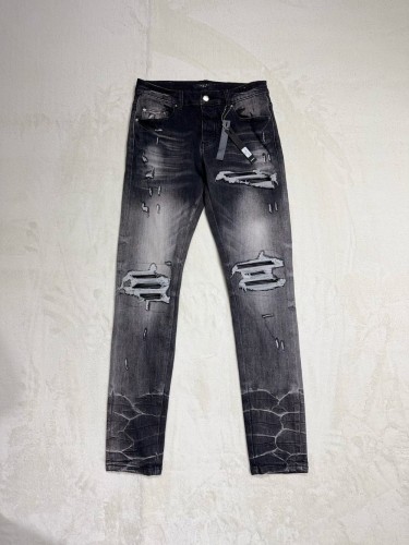 [buy more save more]1:1 quality version Knife Cut Knee Black Applique Patched Jeans