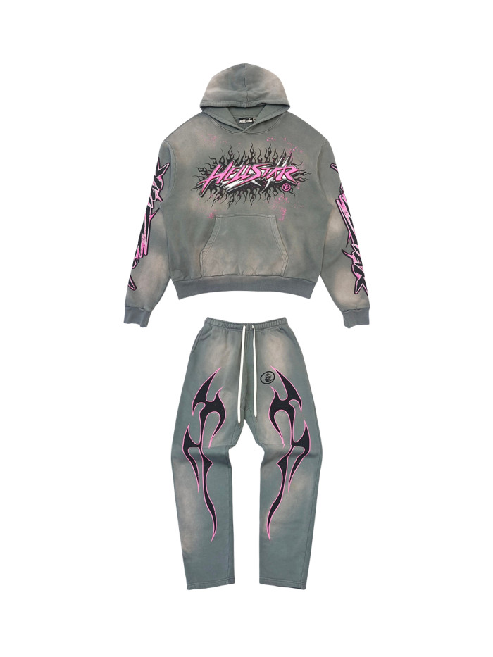 [Big & Tall for weights up to 260 lbs]1:1 quality version HS Future Fire Hoodie & Pink and Black Fire Pants Set with NFC tag