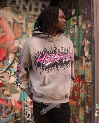 1:1 quality version HS Future Fire Hoodie & Pink and Black Fire Pants Set with NFC tag