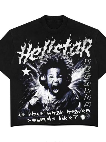 Little Boy With Headphones Printed tee