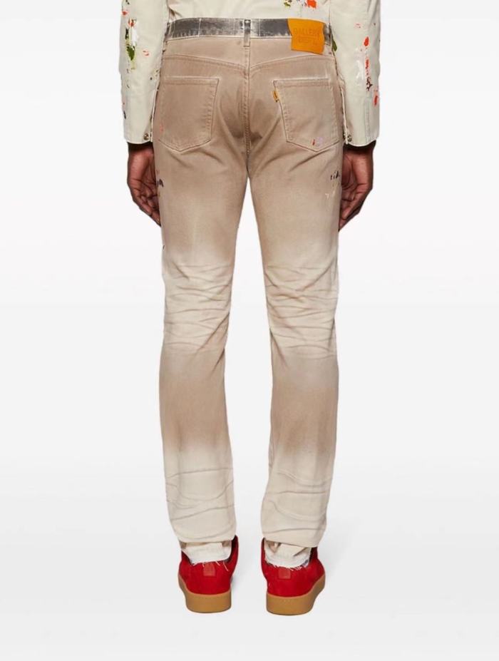 1:1 quality version Slashed and frayed dirty hand-painted ink dot jeans