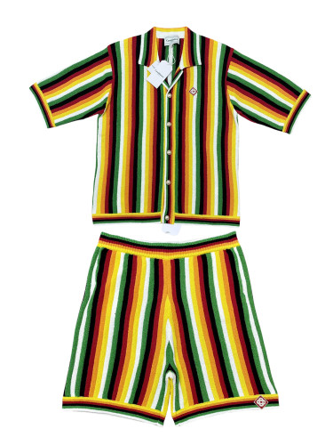 1:1 quality version Vertical print colorful patchwork Polo Shirt & Shorts Set