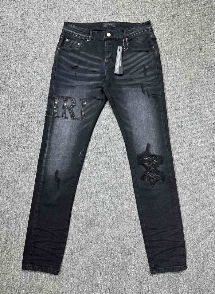 [buy more save more]1:1 quality version Rhinestone Monogram Embroidered Patch Jeans