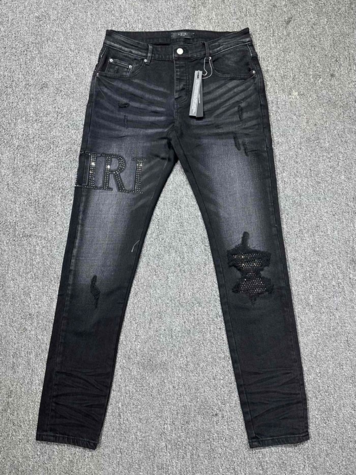 [buy more save more]1:1 quality version Rhinestone Monogram Embroidered Patch Jeans
