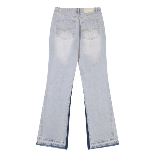 Basic Washed Light Blue Spliced Micro Jeans