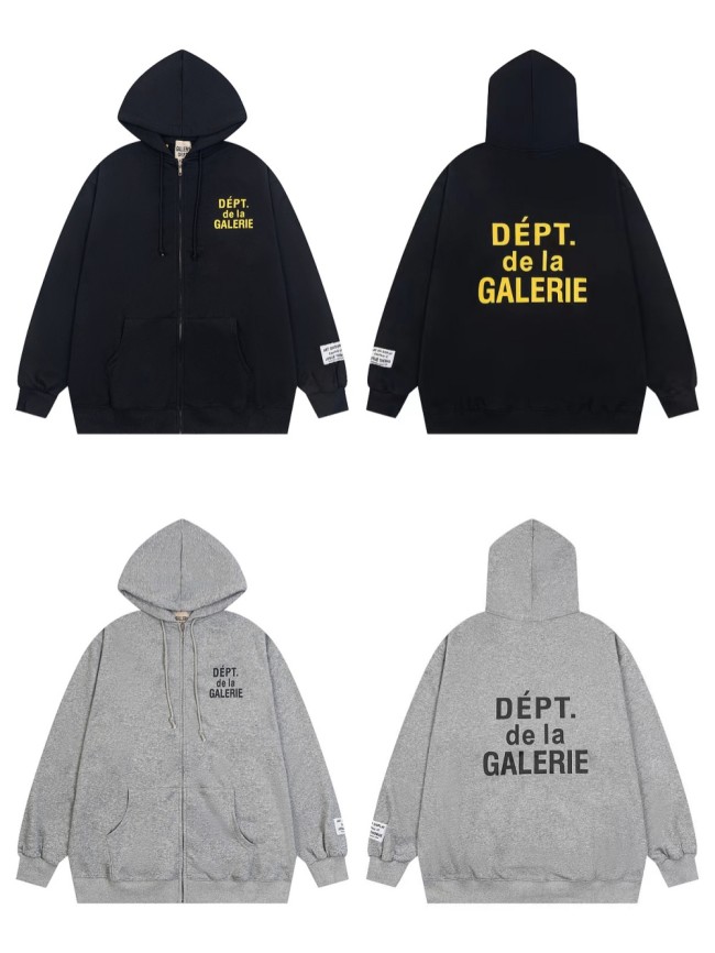 Front and back French letter print zipper hoodie 2 colors