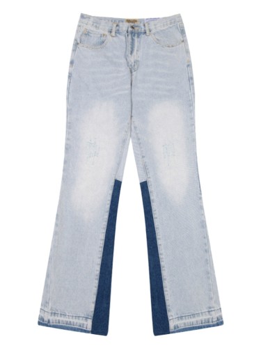 Basic Washed Light Blue Spliced Micro Jeans