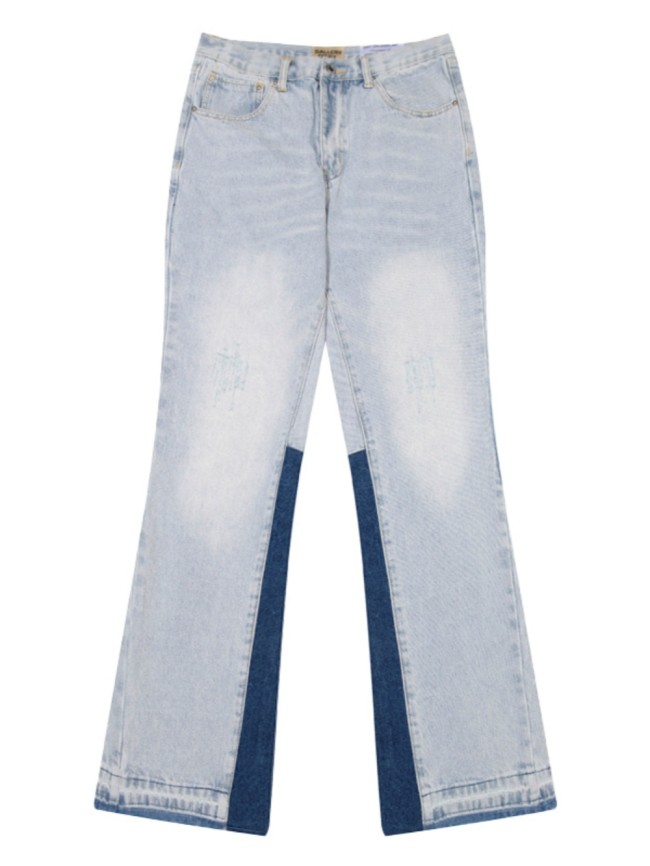 Basic Washed Light Blue Spliced Micro Jeans
