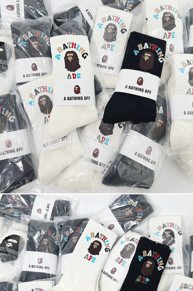 New Ape Head Big LOGO Colorful Letter Embroidery Mid Calf Socks 2 colors