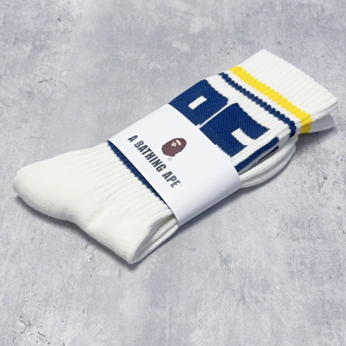 Ape Head Colorful Double Bar Stripe Large Letter Mid Calf Socks 4 colors