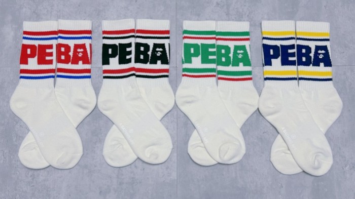 Ape Head Colorful Double Bar Stripe Large Letter Mid Calf Socks 4 colors