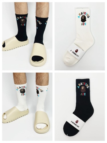 New Ape Head Big LOGO Colorful Letter Embroidery Mid Calf Socks 2 colors