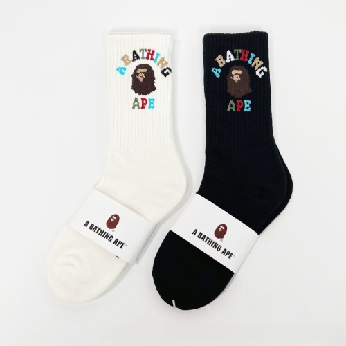 New Ape Head Big LOGO Colorful Letter Embroidery Mid Calf Socks 2 colors
