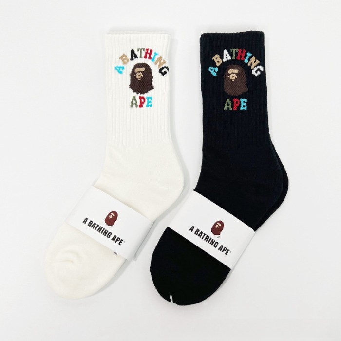New Ape Head Big LOGO Colorful Letter Embroidery Mid Calf Socks 2 colors