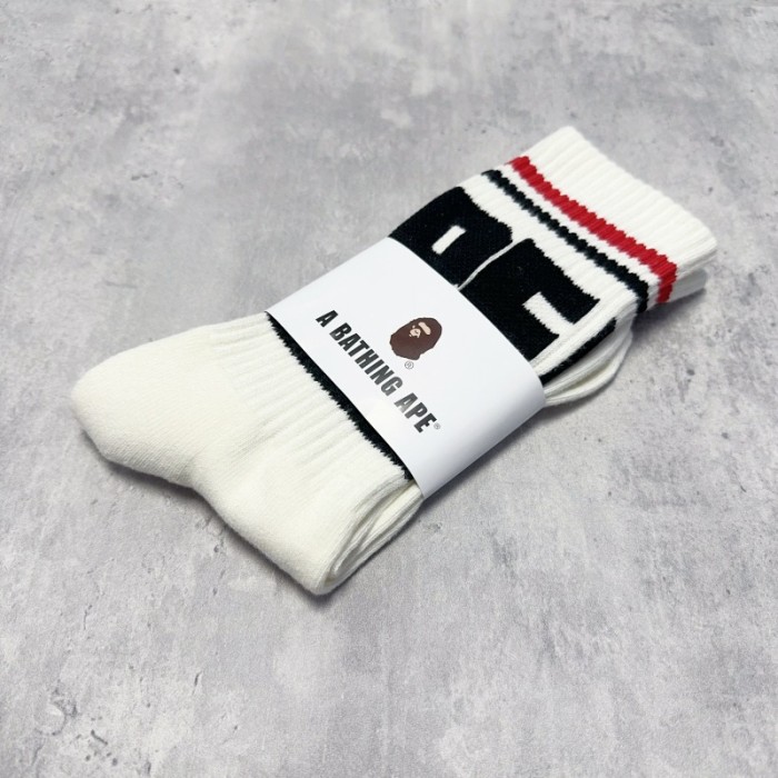 Ape Head Colorful Double Bar Stripe Large Letter Mid Calf Socks 4 colors