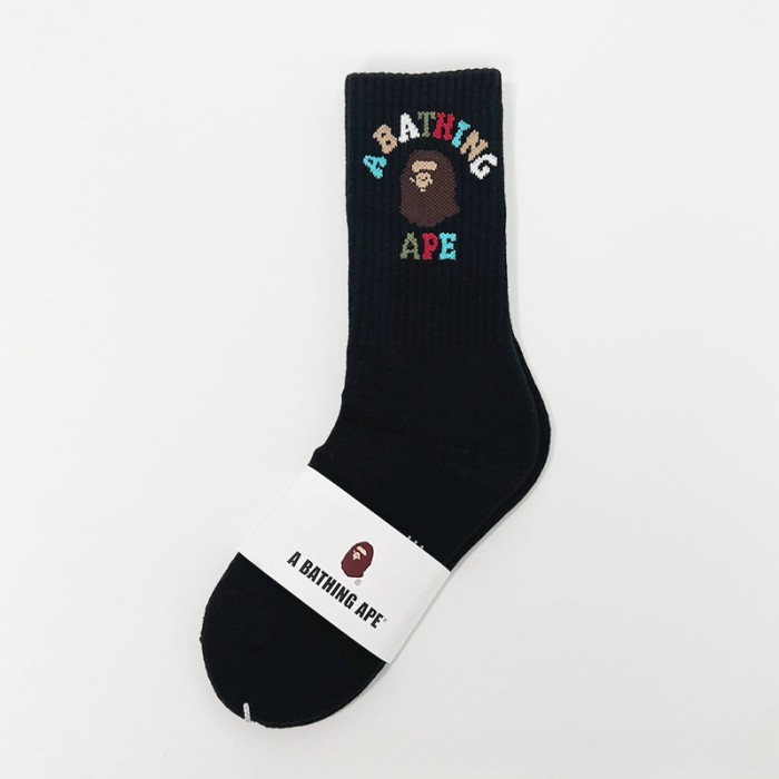 New Ape Head Big LOGO Colorful Letter Embroidery Mid Calf Socks 2 colors