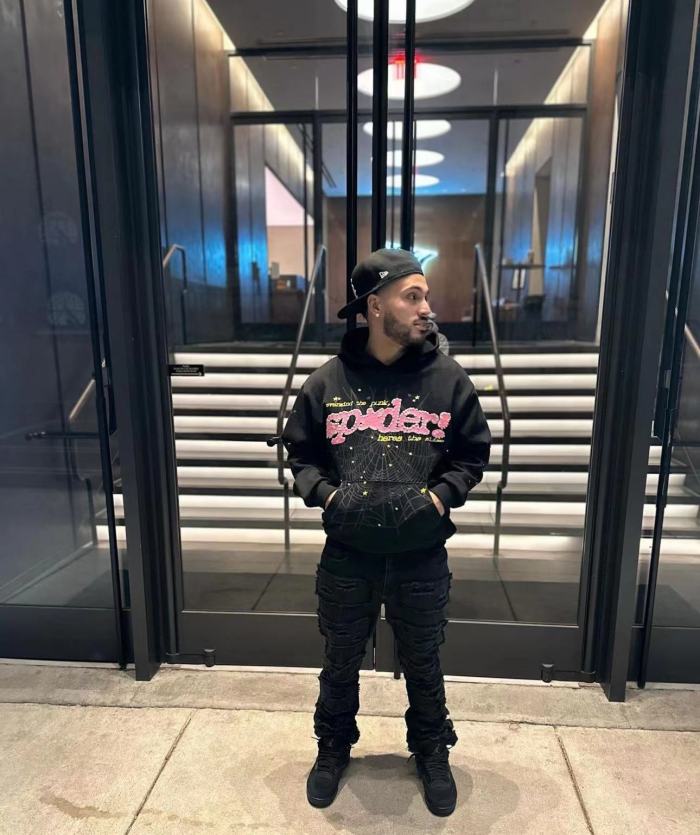 1:1 quality version Classic Black Style Spider Web Hoodie & Pants Set
