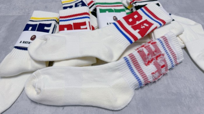 Ape Head Colorful Double Bar Stripe Large Letter Mid Calf Socks 4 colors