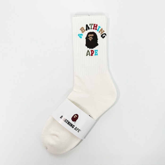 New Ape Head Big LOGO Colorful Letter Embroidery Mid Calf Socks 2 colors