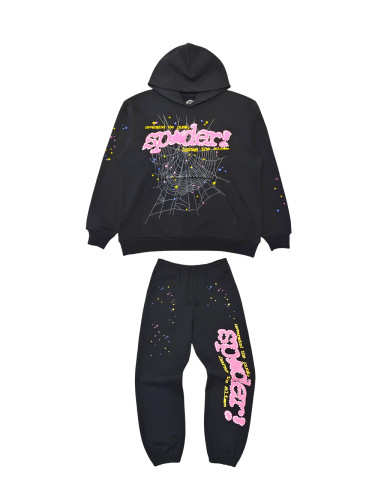 1:1 quality version Classic Black Style Spider Web Hoodie & Pants Set