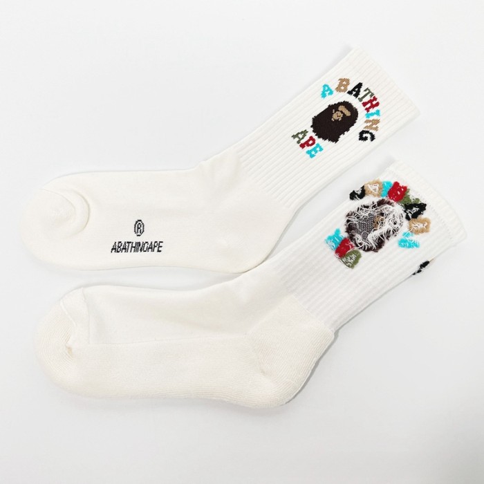 New Ape Head Big LOGO Colorful Letter Embroidery Mid Calf Socks 2 colors