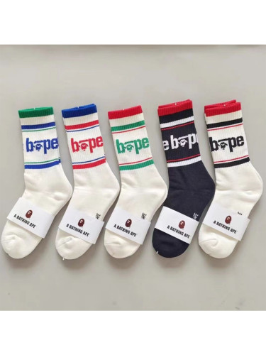 Ape Head Double Bar Striped Monogrammed Athletic Socks 10 colors