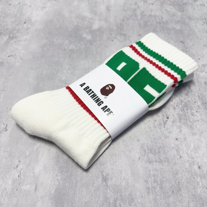 Ape Head Colorful Double Bar Stripe Large Letter Mid Calf Socks 4 colors